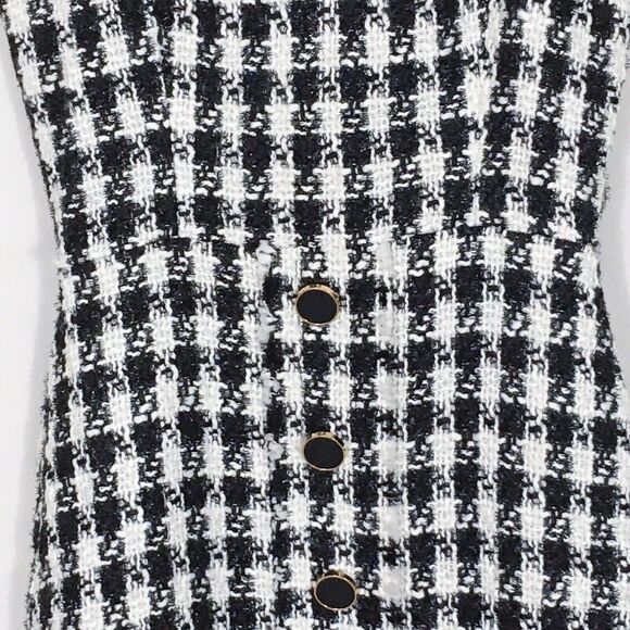 NWT J.O.A. Tweed Fringe Houndstooth Print Sleeveless Sheath Dress Split Hem XS - Picture 13 of 15